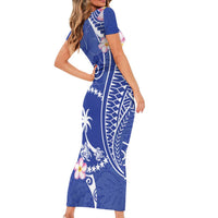 FSM Chuuk Constitution Day Short Sleeve Bodycon Dress Frangipani Flowers Polynesian Curves Style LT14 - Polynesian Pride
