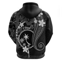 FSM Chuuk Hoodie Turtle Tropical Flowers Polynesian - Black LT14 - Polynesian Pride
