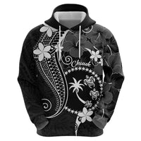 FSM Chuuk Hoodie Turtle Tropical Flowers Polynesian - Black LT14 - Polynesian Pride