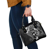 FSM Chuuk Shoulder Handbag Turtle Tropical Flowers Polynesian - Black