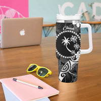 FSM Chuuk Tumbler With Handle Turtle Tropical Flowers Polynesian - Black