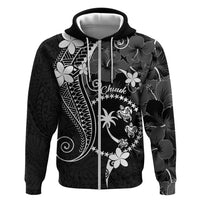 FSM Chuuk Zip Hoodie Turtle Tropical Flowers Polynesian - Black LT14 Zip Hoodie Black - Polynesian Pride