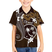 FSM Chuuk Family Matching Summer Maxi Dress and Hawaiian Shirt Turtle Tropical Flowers Polynesian - Brown