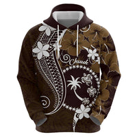 FSM Chuuk Hoodie Turtle Tropical Flowers Polynesian - Brown