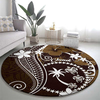 FSM Chuuk Round Carpet Turtle Tropical Flowers Polynesian - Brown