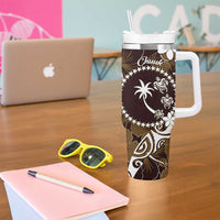 FSM Chuuk Tumbler With Handle Turtle Tropical Flowers Polynesian - Brown