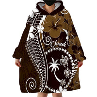 FSM Chuuk Wearable Blanket Hoodie Turtle Tropical Flowers Polynesian - Brown