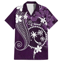 FSM Chuuk Family Matching Off Shoulder Maxi Dress and Hawaiian Shirt Turtle Tropical Flowers Polynesian - Purple