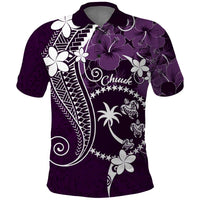 FSM Chuuk Polo Shirt Turtle Tropical Flowers Polynesian - Purple