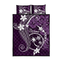 FSM Chuuk Quilt Bed Set Turtle Tropical Flowers Polynesian - Purple