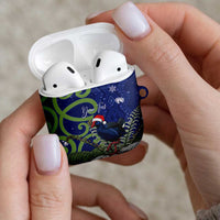 Personalized New Zealand Pukeko Christmas AirPods Case Meri Kirihimete Taniko Ponga Koru Blue LT14 - Polynesian Pride
