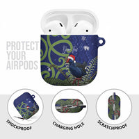 Personalized New Zealand Pukeko Christmas AirPods Case Meri Kirihimete Taniko Ponga Koru Blue LT14 - Polynesian Pride