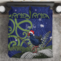 Personalized New Zealand Pukeko Christmas Bedding Set Meri Kirihimete Taniko Ponga Koru Blue - Polynesian Pride