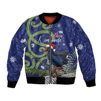 Personalized New Zealand Pukeko Christmas Bomber Jacket Meri Kirihimete Taniko Ponga Koru Blue - Polynesian Pride