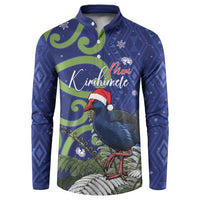 Personalized New Zealand Pukeko Christmas Button Sweatshirt Meri Kirihimete Taniko Ponga Koru Blue - Polynesian Pride