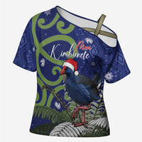 Personalized New Zealand Pukeko Christmas Cross Shoulder Shirt Meri Kirihimete Taniko Ponga Koru Blue - Polynesian Pride