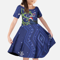 Personalized New Zealand Pukeko Christmas Family Matching Long Sleeve Bodycon Dress and Hawaiian Shirt Meri Kirihimete Taniko Ponga Koru Blue - Polynesian Pride