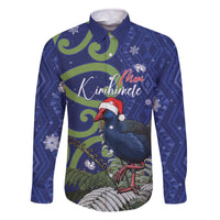 Personalized New Zealand Pukeko Christmas Family Matching Off The Shoulder Long Sleeve Dress and Hawaiian Shirt Meri Kirihimete Taniko Ponga Koru Blue - Polynesian Pride