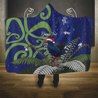 Personalized New Zealand Pukeko Christmas Hooded Blanket Meri Kirihimete Taniko Ponga Koru Blue - Polynesian Pride