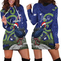 Personalized New Zealand Pukeko Christmas Hoodie Dress Meri Kirihimete Taniko Ponga Koru Blue - Polynesian Pride