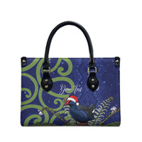 Personalized New Zealand Pukeko Christmas Leather Bag Meri Kirihimete Taniko Ponga Koru Blue - Polynesian Pride