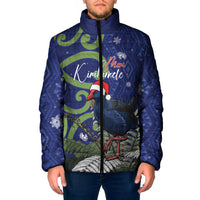 Personalized New Zealand Pukeko Christmas Padded Jacket Meri Kirihimete Taniko Ponga Koru Blue - Polynesian Pride