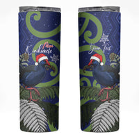 Personalized New Zealand Pukeko Christmas Skinny Tumbler Meri Kirihimete Taniko Ponga Koru Blue - Polynesian Pride
