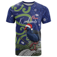 Personalized New Zealand Pukeko Christmas T Shirt Meri Kirihimete Taniko Ponga Koru Blue - Polynesian Pride
