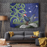 Personalized New Zealand Pukeko Christmas Tapestry Meri Kirihimete Taniko Ponga Koru Blue - Polynesian Pride