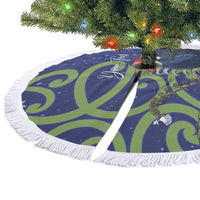 Personalized New Zealand Pukeko Christmas Tree Skirt Meri Kirihimete Taniko Ponga Koru Blue - Polynesian Pride