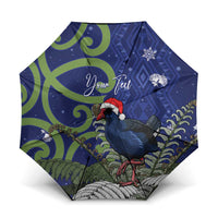 Personalized New Zealand Pukeko Christmas Umbrella Meri Kirihimete Taniko Ponga Koru Blue - Polynesian Pride