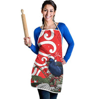 Personalized New Zealand Pukeko Christmas Apron Meri Kirihimete Taniko Ponga Koru Red - Polynesian Pride
