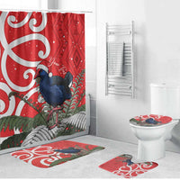 Personalized New Zealand Pukeko Christmas Bathroom Set Meri Kirihimete Taniko Ponga Koru Red - Polynesian Pride