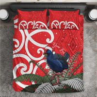 Personalized New Zealand Pukeko Christmas Bedding Set Meri Kirihimete Taniko Ponga Koru Red - Polynesian Pride