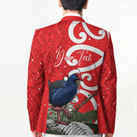 Personalized New Zealand Pukeko Christmas Blazer Meri Kirihimete Taniko Ponga Koru Red - Polynesian Pride