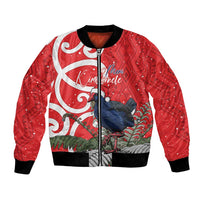 Personalized New Zealand Pukeko Christmas Bomber Jacket Meri Kirihimete Taniko Ponga Koru Red - Polynesian Pride
