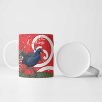 Personalized New Zealand Pukeko Christmas Ceramic Mug Meri Kirihimete Taniko Ponga Koru Red - Polynesian Pride