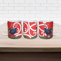 Personalized New Zealand Pukeko Christmas Ceramic Mug Meri Kirihimete Taniko Ponga Koru Red - Polynesian Pride