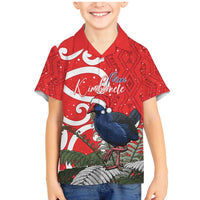 Personalized New Zealand Pukeko Christmas Family Matching Mermaid Dress and Hawaiian Shirt Meri Kirihimete Taniko Ponga Koru Red - Polynesian Pride