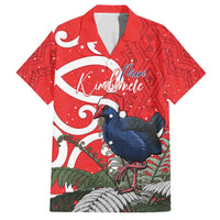 Personalized New Zealand Pukeko Christmas Family Matching Off Shoulder Short Dress and Hawaiian Shirt Meri Kirihimete Taniko Ponga Koru Red - Polynesian Pride