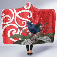 Personalized New Zealand Pukeko Christmas Hooded Blanket Meri Kirihimete Taniko Ponga Koru Red - Polynesian Pride
