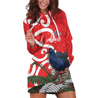 Personalized New Zealand Pukeko Christmas Hoodie Dress Meri Kirihimete Taniko Ponga Koru Red - Polynesian Pride