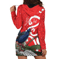 Personalized New Zealand Pukeko Christmas Hoodie Dress Meri Kirihimete Taniko Ponga Koru Red - Polynesian Pride