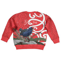 Personalized New Zealand Pukeko Christmas Kid Ugly Christmas Sweater Meri Kirihimete Taniko Ponga Koru Red - Polynesian Pride