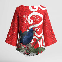 Personalized New Zealand Pukeko Christmas Kimono Sleeve Blouse Meri Kirihimete Taniko Ponga Koru Red - Polynesian Pride