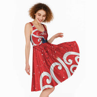 Personalized New Zealand Pukeko Christmas Midi Dress Meri Kirihimete Taniko Ponga Koru Red - Polynesian Pride
