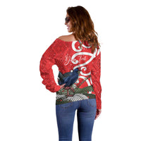 Personalized New Zealand Pukeko Christmas Off Shoulder Sweater Meri Kirihimete Taniko Ponga Koru Red - Polynesian Pride