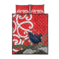 Personalized New Zealand Pukeko Christmas Quilt Bed Set Meri Kirihimete Taniko Ponga Koru Red - Polynesian Pride