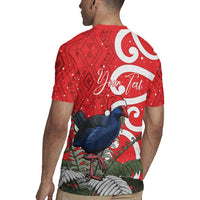 Personalized New Zealand Pukeko Christmas Rugby Jersey Meri Kirihimete Taniko Ponga Koru Red - Polynesian Pride
