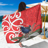 Personalized New Zealand Pukeko Christmas Sarong Meri Kirihimete Taniko Ponga Koru Red - Polynesian Pride